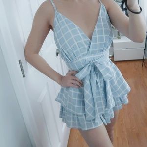 Grid blue romper dress